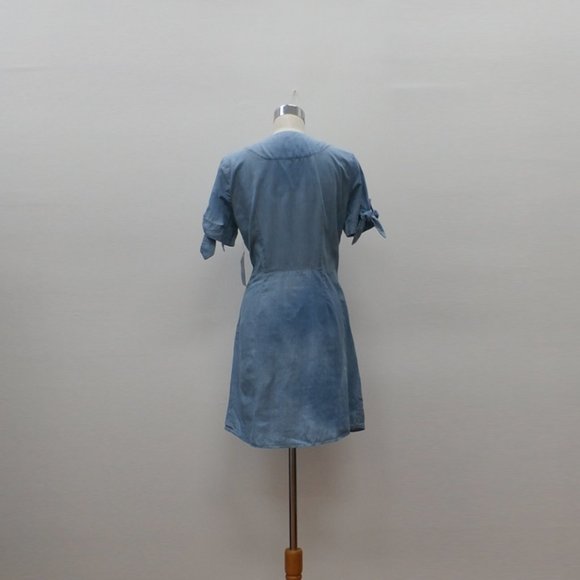 Soft Denim Button Down Dress with Tied Bow on Sleeves - Picture 3 of 5
